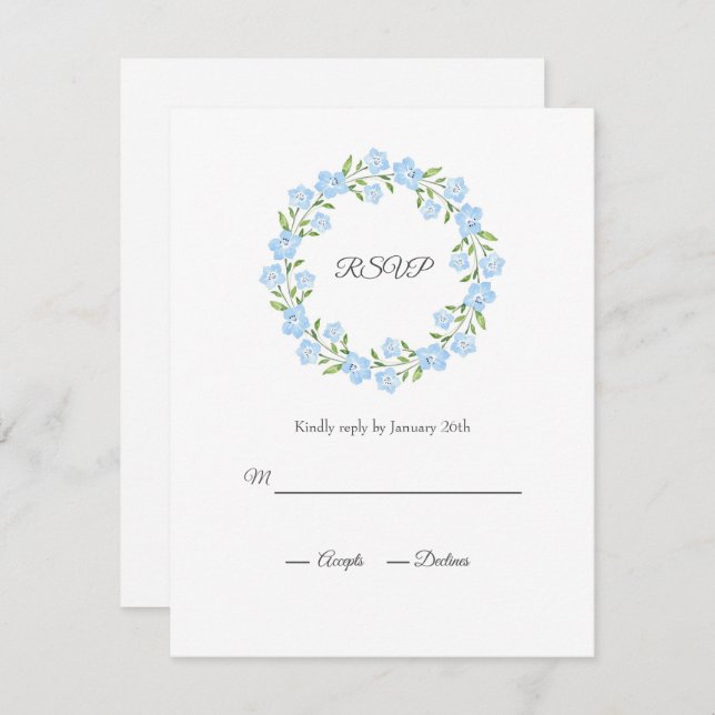 Cartão RSVP Olhos Azuis De Bebê, Aquarela Floral (Frente/Verso)