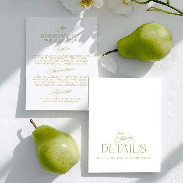 Cartão RSVP Olive Green Minimalist Wedding Information Card  (Olive Green Minimalist Wedding Information Card)