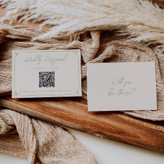 Cartão RSVP Olive Green QR Code Hand Written Drawn Wedding