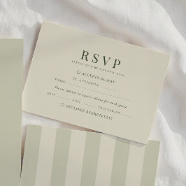 Cartão RSVP Olive Green Stripes Wedding