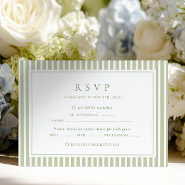 Cartão RSVP Olive Green Stripes Wedding