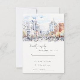 Cartão RSVP Omaha Nebraska Watercolor Landscape Wedding