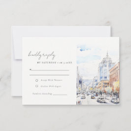 Cartão RSVP Omaha Nebraska Watercolor Landscape Wedding