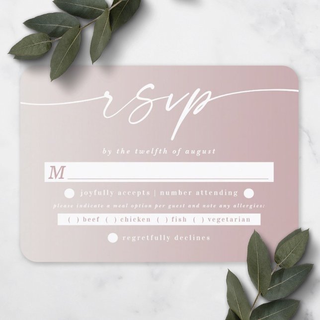 Cartão RSVP Ombre Dusty Mauve & Off-White Wedding Meal Choice (Criador carregado)