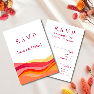 Cartão RSVP Ondas de Cores do Pôr do Sol Casamento Moderno