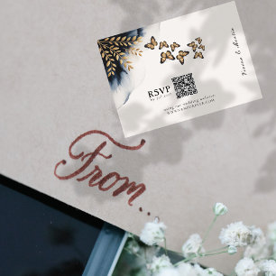 Cartão RSVP Ondas de inverno com Ouro Wings Código QR Placas R