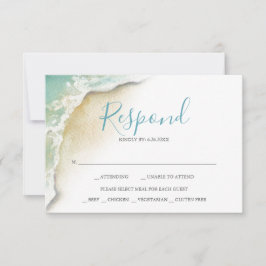 Cartão RSVP Ondas do Oceano Casamento Azul Turquesa Responder