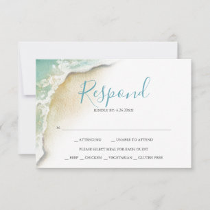 Cartão RSVP Ondas do Oceano Casamento Azul Turquesa Responder