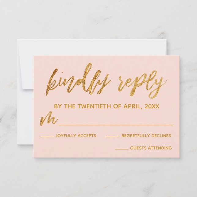 Cartão RSVP Ondas Douradas Manuscrito Blush Rosa Atenuado (Frente)