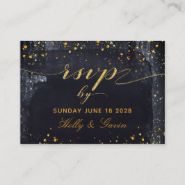 Cartão RSVP Online Dourado Starry Night Wedding