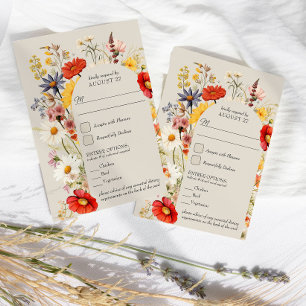 Cartão RSVP Opção de Jantar e Casamento Floral de Flores Silve