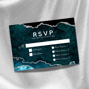 Cartão RSVP Opções de Comida de Agata Teal Silver