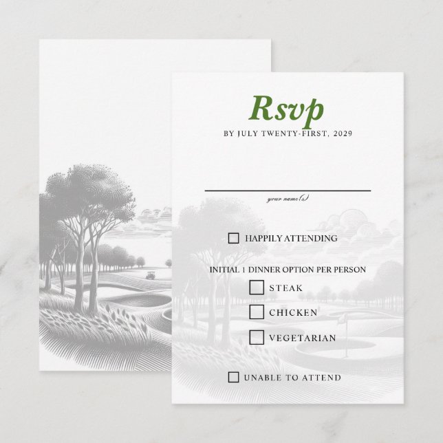 Cartão RSVP Opções de Comida de Casal de Golfe (Frente/Verso)