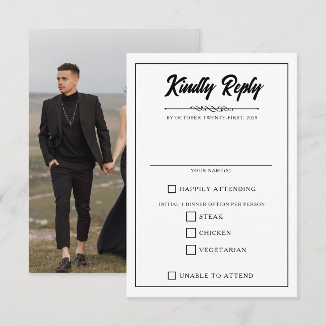 Cartão RSVP Opções de Comida de Fotografias Casuais (Frente/Verso)