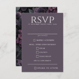Cartão RSVP Opções de Comida Floral com Moodo Roxo
