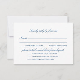Cartão RSVP Opções de Refeição de Casamento Azul Marinho Elega
