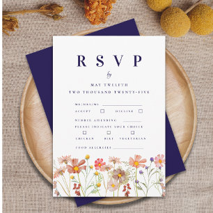 Cartão RSVP Opções de Refeição de Casamento Azul-Navy Boho Wil