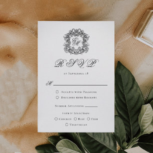 Cartão RSVP Opções de Refeição de Casamento com Crista de Mono