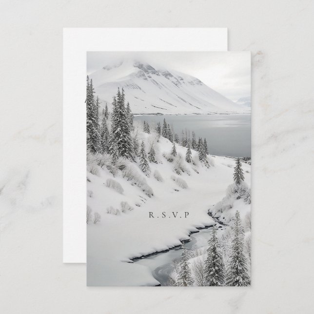 Cartão RSVP opções de refeição de casamento no inverno islandê (Frente/Verso)