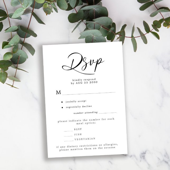 Cartão RSVP Opções de refeição simples elegante para casamento (Criador carregado)