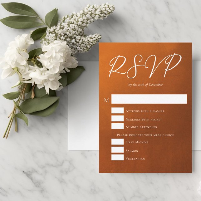 Cartão RSVP Opções De Refeições De Casamento Rustic-Burnt Oran (Criador carregado)