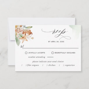 Cartão RSVP Opções de refeições elegantes Casamento Verde 