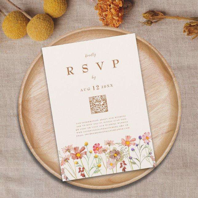 Cartão RSVP Opções de Refeições Florais Boho de Terracota para (Boho rustic Wildflower meadow fall Wedding details card watercolor autumn spring summer florals)