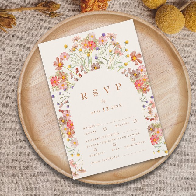 Cartão RSVP Opções de Refeições Florais Boho em Terracota para (Boho fall Wildflower floral arch burnt orange terracotta beige Wedding RSVP card autumn watercolor )