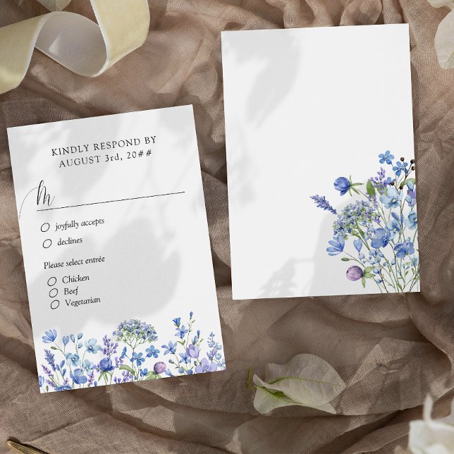 Cartão RSVP Opções de Refeições Florais De Casamento De Farinh (Wedding RSVP with Menu Selection from my Lilac + Periwinkle Wildflower Wedding Collection)