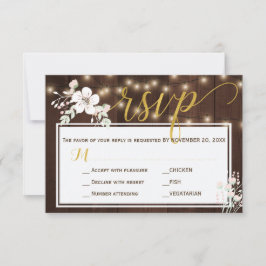 Cartão RSVP Opções de Refeições para Madeira Rústica de Invern