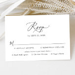 Cartão RSVP Opções de refeições Simples Casamento preto e bran<br><div class="desc">Projetado para coordenar com a nossa coleção de casamento da Modern Calliografia,  esta placa RSVP personalizável,  apresenta uma fonte moderna de escrita de caligrafia emparelhada com uma fonte de serif & sans clássica em preto e é perfeita para qualquer estação. Itens correspondentes disponíveis.</div>