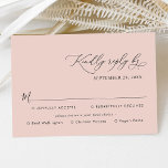 Cartão RSVP Opções Simples de Refeição de Rosa Dusty Casamento<br><div class="desc">Projetado para coordenar com a nossa coleção de casamento Romântica Blooms,  esta placa de RSVP personalizável,  apresenta um fundo rosa sólido empoeirado com uma fonte de serif & sans modernos em preto. Itens correspondentes disponíveis.</div>