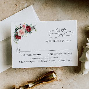 Cartão RSVP Opções Simples De Refeições De Casamento Flora