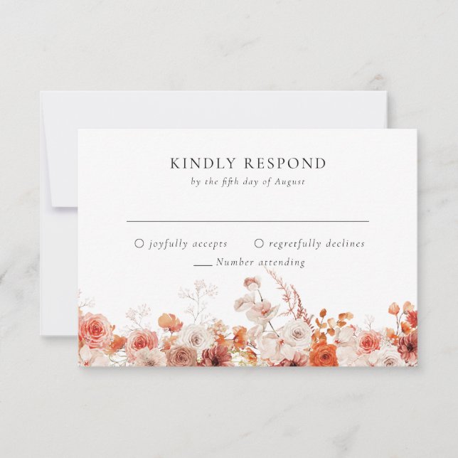 Cartão RSVP Orange Fall Floral Wedding (Frente)