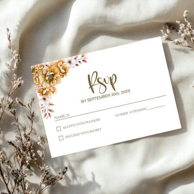 Cartão RSVP Orange Floral Wedding (Criador carregado)