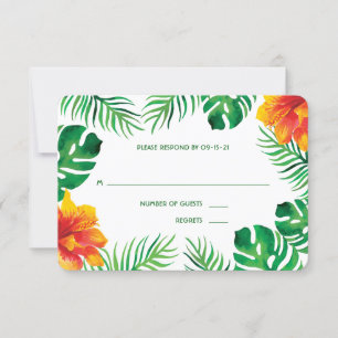 Cartão RSVP Orange Hibiscus e Folhas Tropicais 2
