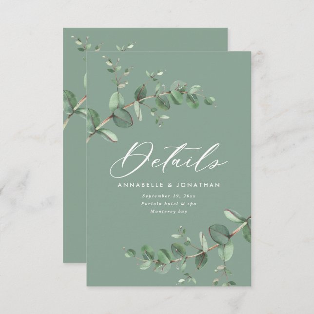 Cartão RSVP Orçamento elegante sábio verde do casamento do euc (Frente/Verso)