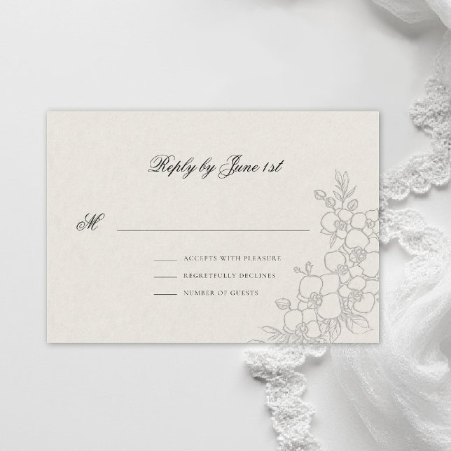 Cartão RSVP Orchid Elevated Ecru Traditional Formal Wedding (orchid wedding rsvp card formal modern classic traditional black tie parents hosted ecru)
