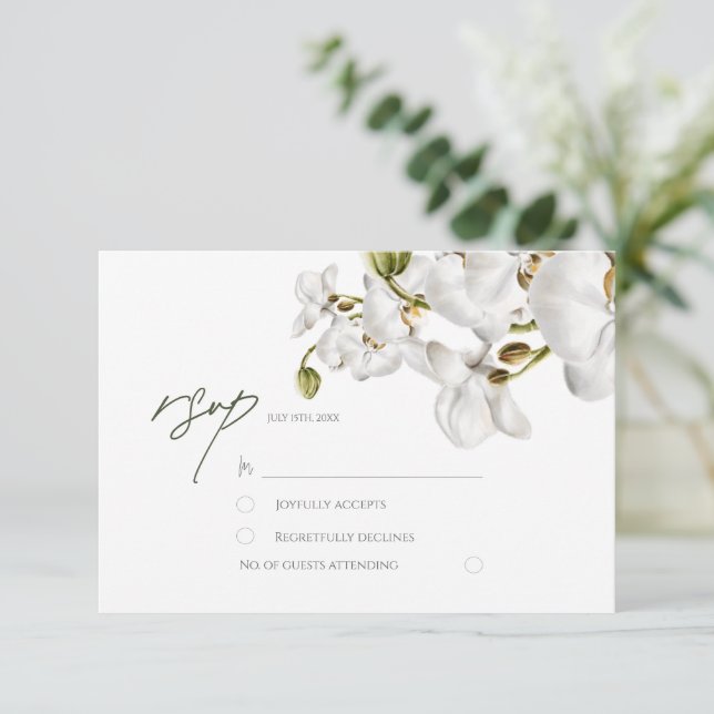 Cartão RSVP Orchids Frame Elegant Tropical Wedding (Em pé/Frente)