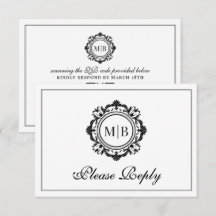 Ornamentado Floral Monograma Casamento Branco Pret