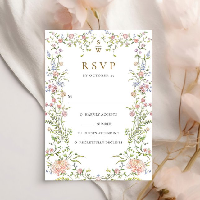 Cartão RSVP Ornamentado Grace Pastel Blush Casamento Floral (Criador carregado)