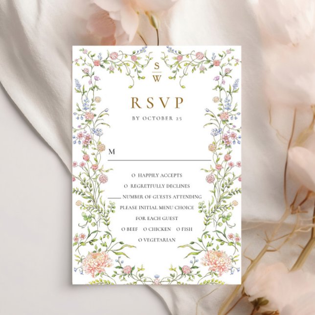 Cartão RSVP Ornamentado Grace Pastel Blush Casamento Floral (Criador carregado)
