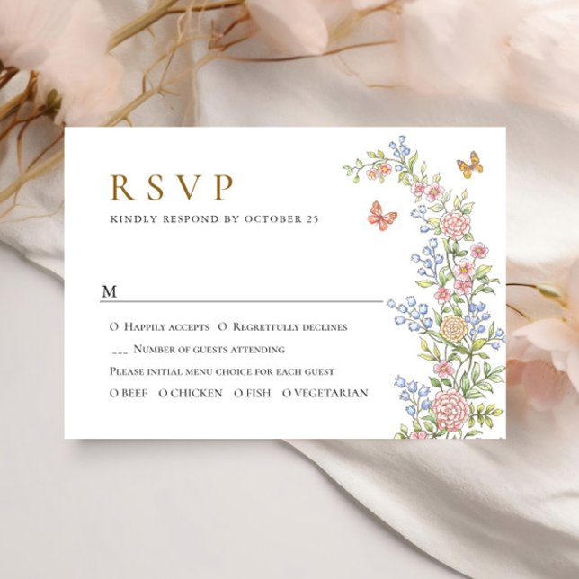 Cartão RSVP Ornamentado Grace Pastel Blush Casamento Floral (Criador carregado)