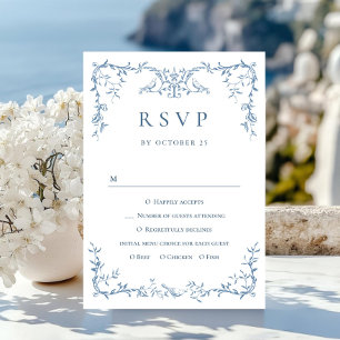 Cartão RSVP Ornamentado Vitoriano Elegante Casamento Azul Dust