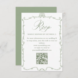 Cartão RSVP Ornamentado vitoriano Floral Sage Green Wedding Có