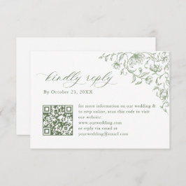 Cartão RSVP Ornamentado vitoriano Floral Sage Green Wedding Có