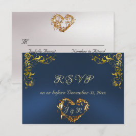 Cartão RSVP Ornate Frame & Heart - Blue/Gold