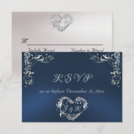 Cartão RSVP Ornate Frame & Heart - Blue/Silver