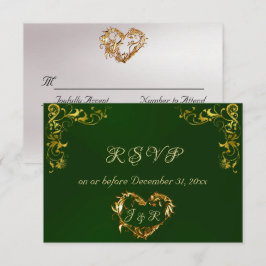Cartão RSVP Ornate Frame & Heart - Emerald/Gold