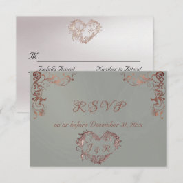 Cartão RSVP Ornate Frame & Heart - Sage/Rose Gold